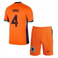 Camiseta Países Bajos Virgil van Dijk #4 Primera Equipación para niños Eurocopa 2024 manga corta (+ pantalones cortos)